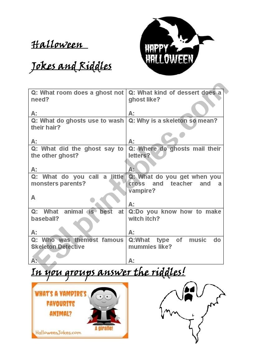 Halloween Riddles Worksheet For 5th Graders With Answers ...