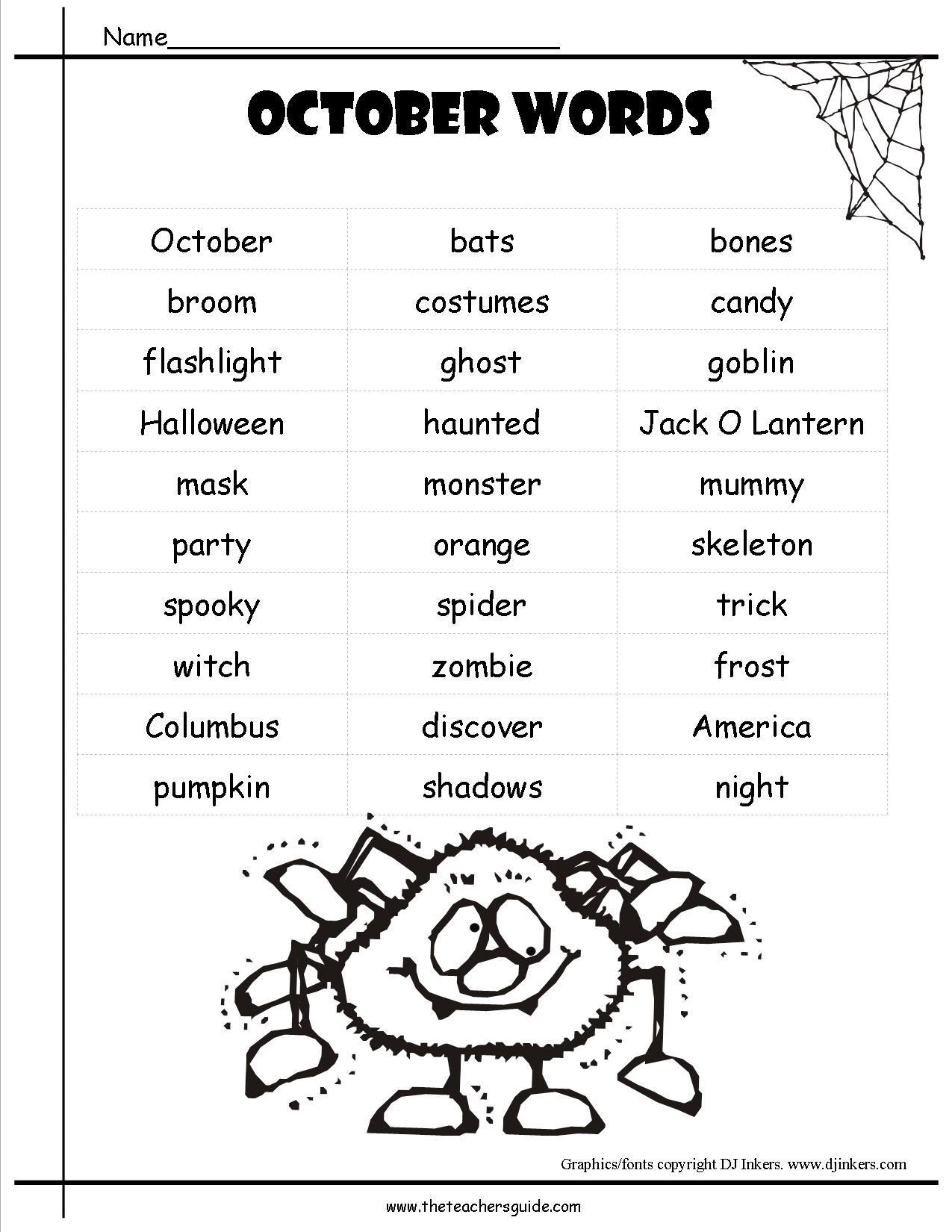 Halloween Spelling Word List Worksheet AlphabetWorksheetsFree