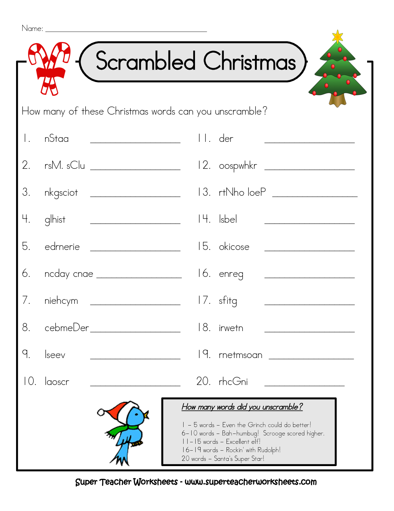 Christmas Unscramble Worksheets For Adults AlphabetWorksheetsFree