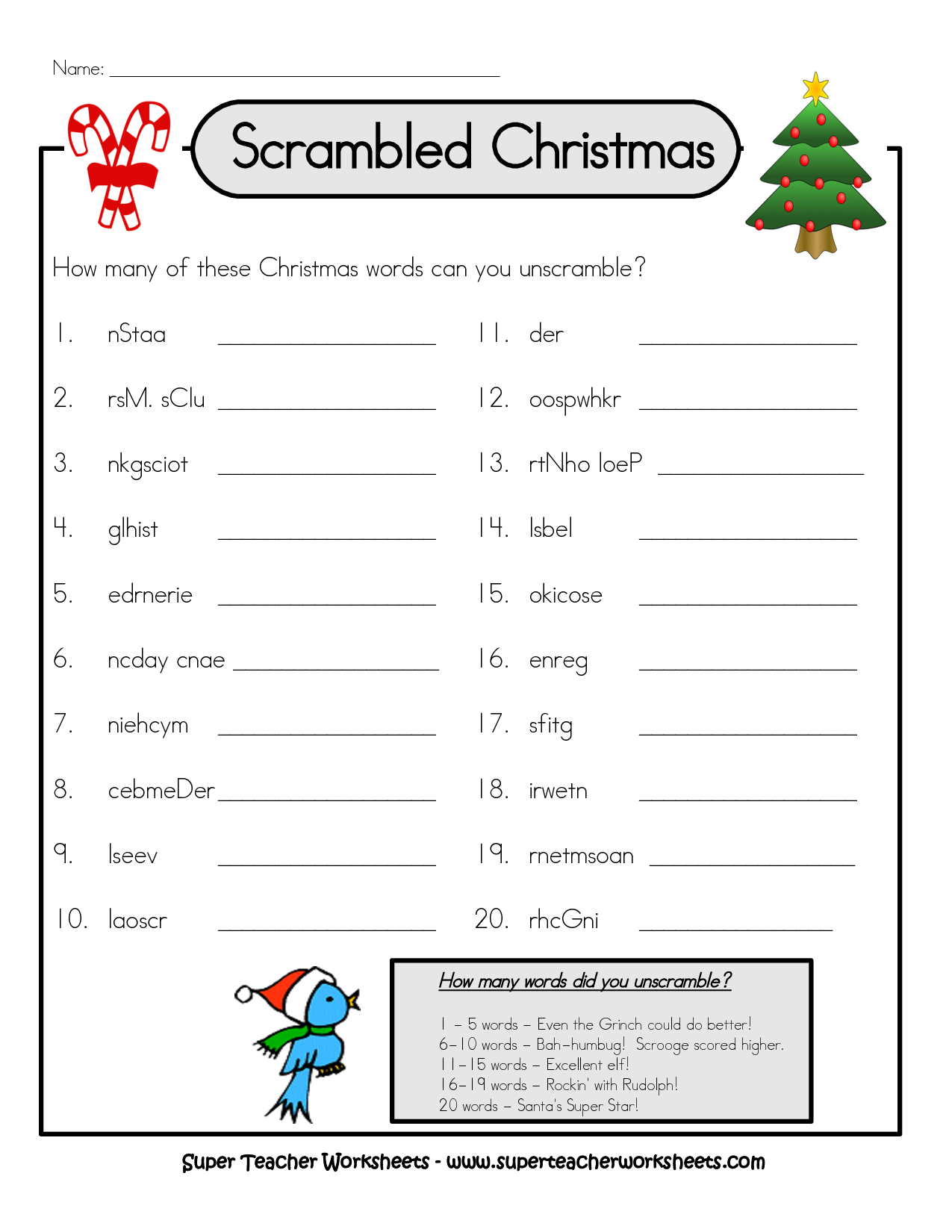  Christmas Word Scramble Worksheet Answers AlphabetWorksheetsFree