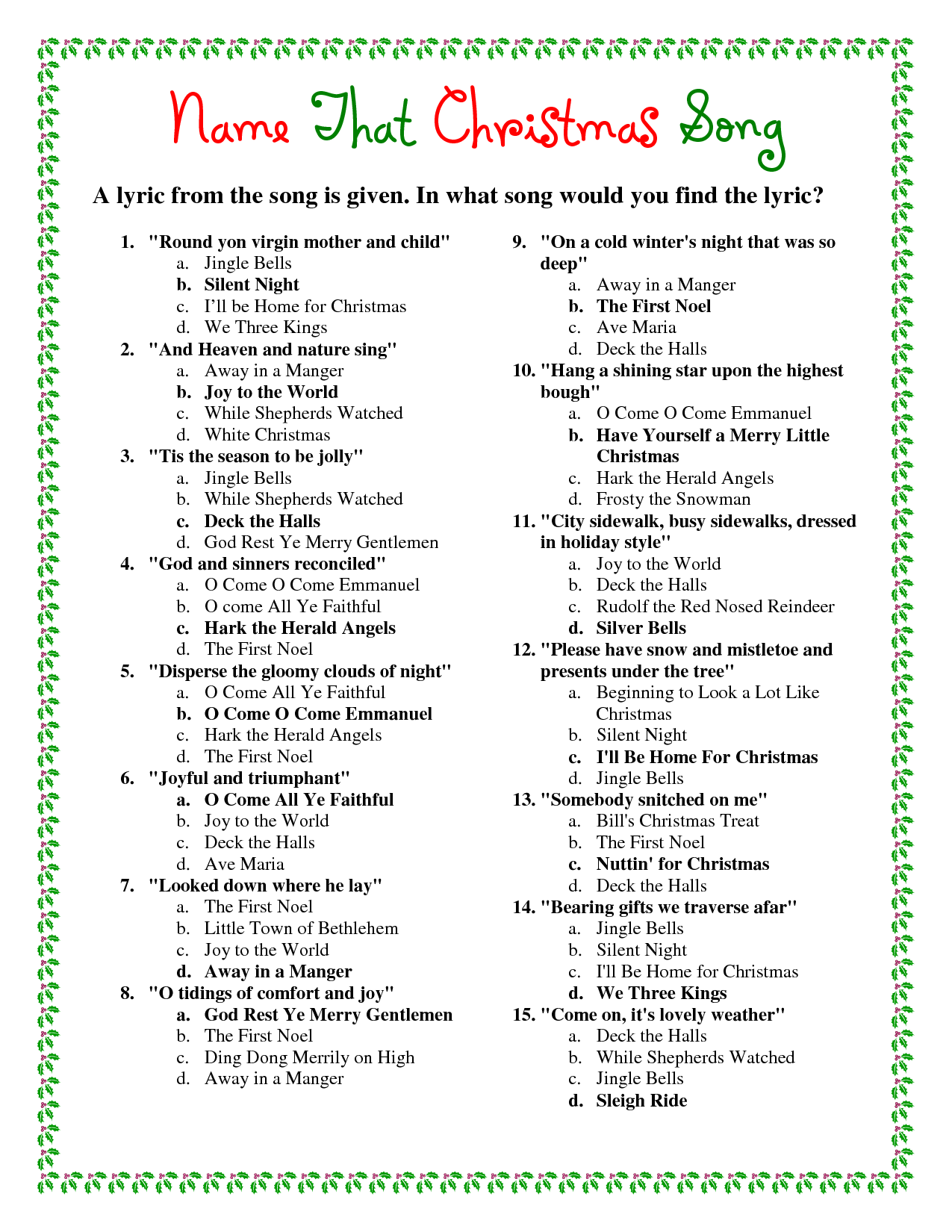 Christmas Songs Worksheet Answers AlphabetWorksheetsFree com