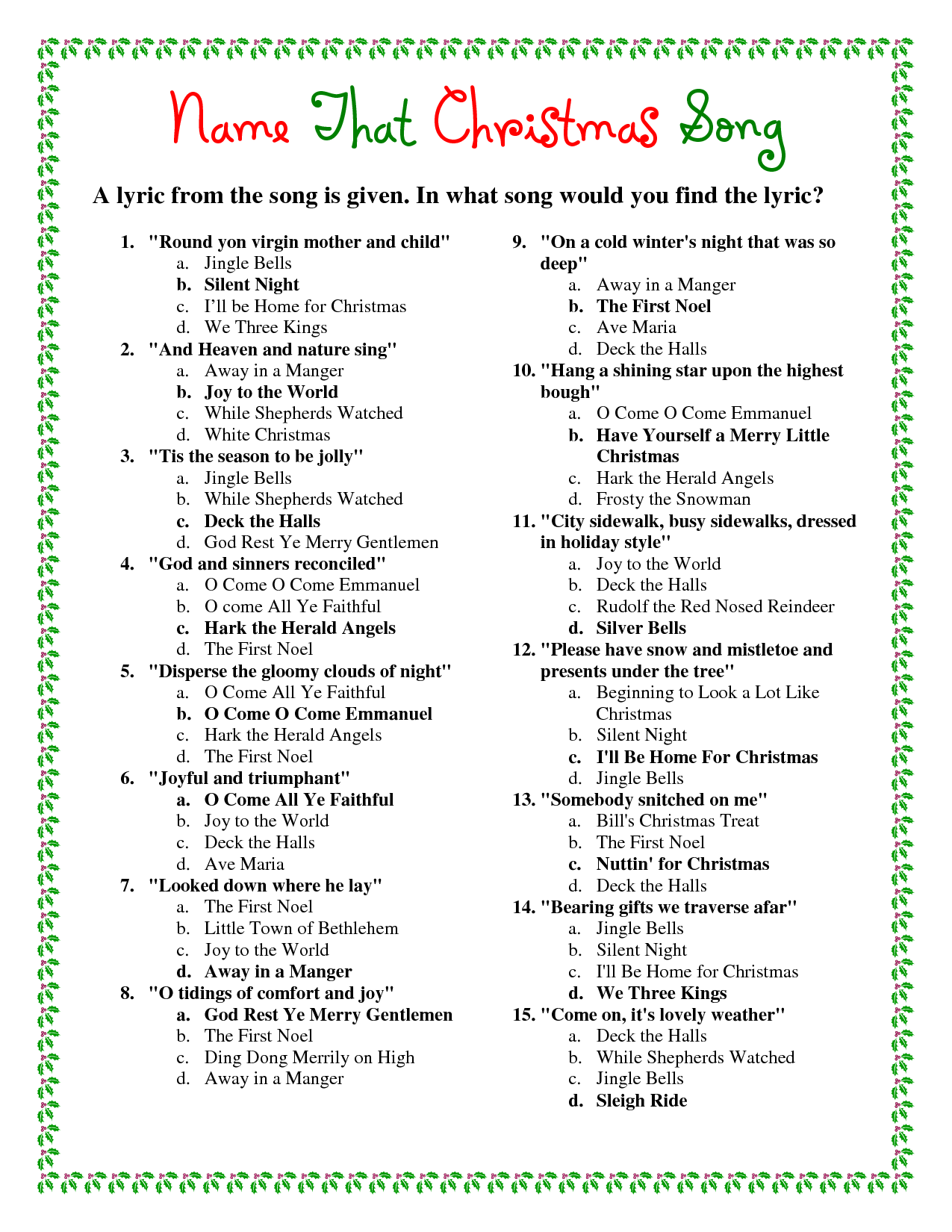 Free Printable Christmas Trivia Games For Families Printable Online