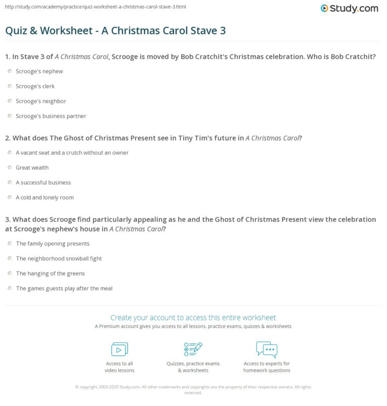 Quiz &amp; Worksheet - A Christmas Carol Stave 3 | Study | AlphabetWorksheetsFree.com