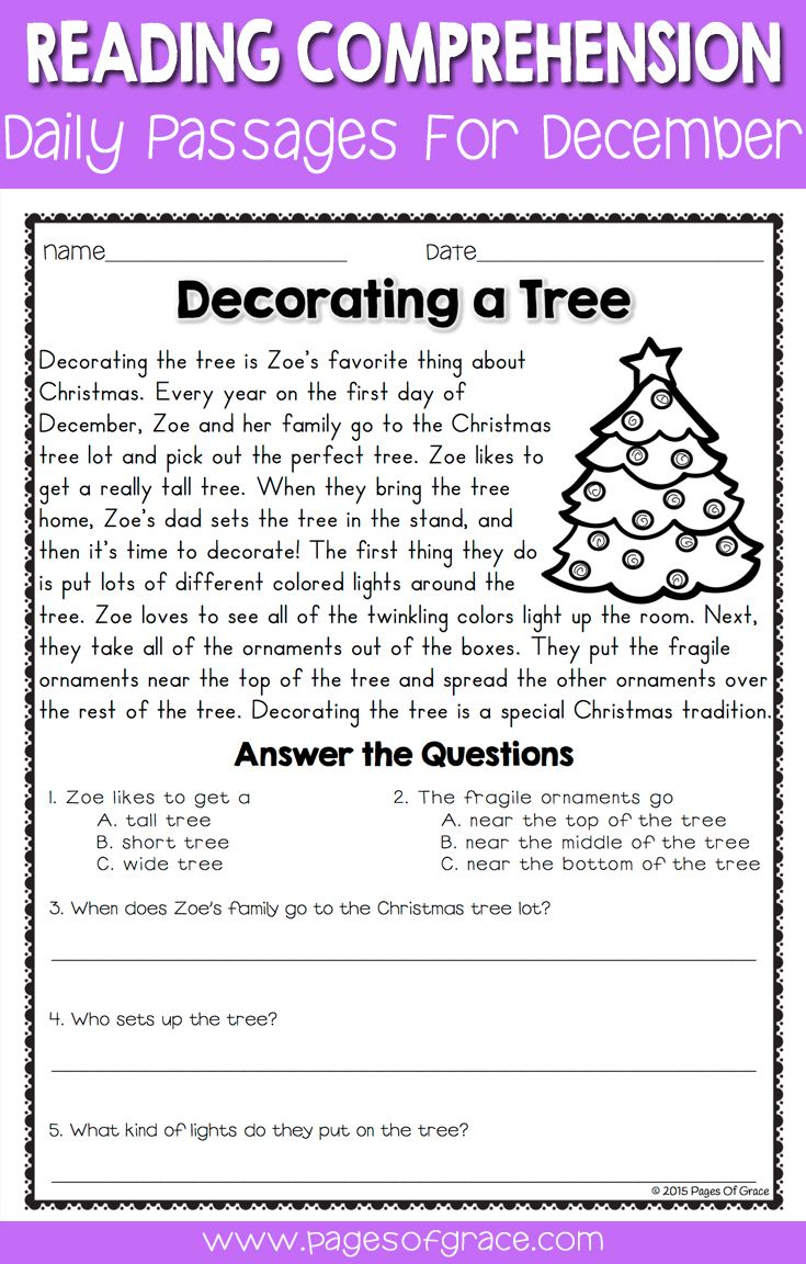 Free 5th Grade Christmas Reading Comprehension Worksheets 