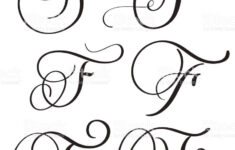 Set Of Art Calligraphy Letter F With Flourish Of Vintage