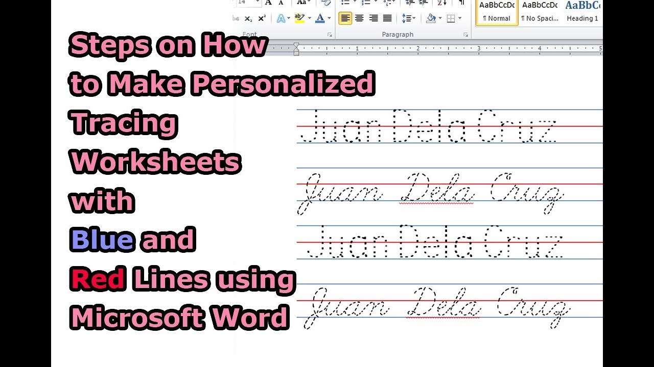 Steps On How To Make Personalized Tracing Worksheets With Blue And Red  Lines Using Microsoft Word with regard to Name Tracing Microsoft Word