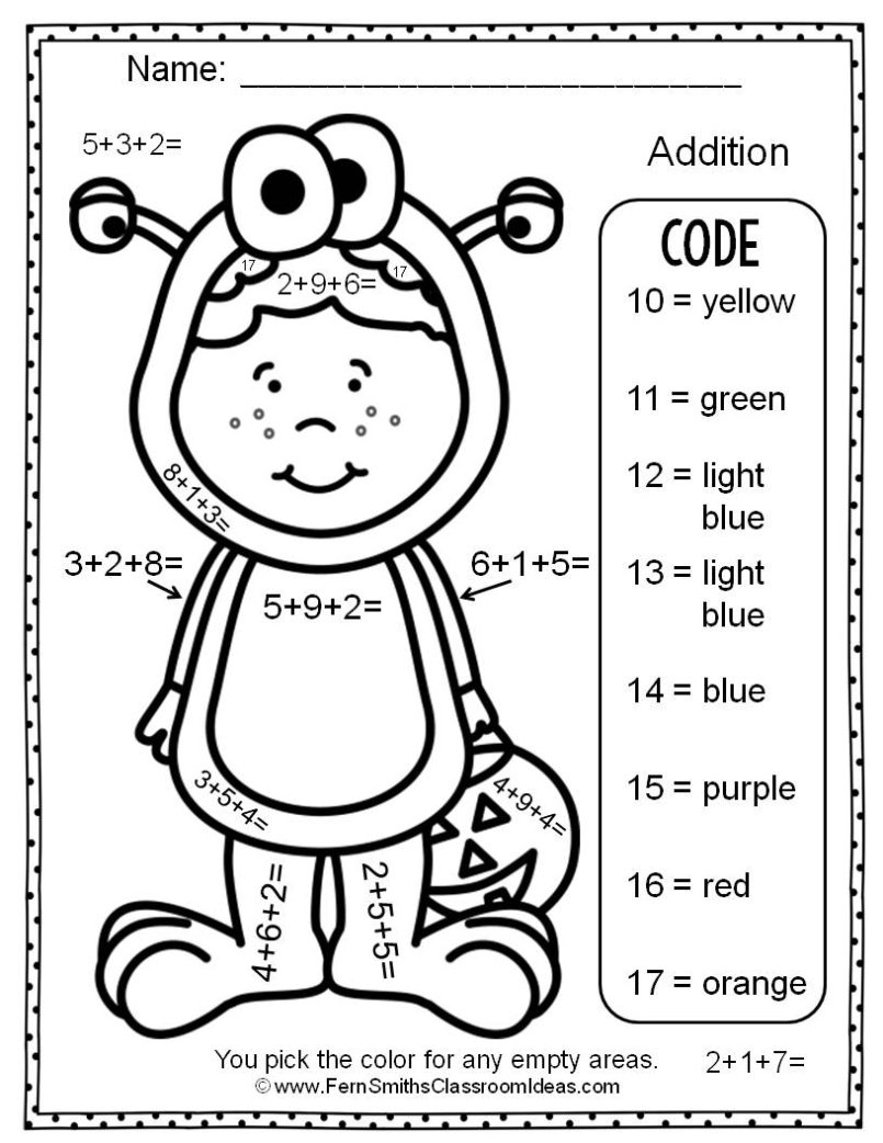 Halloween Color Code Adding Worksheets AlphabetWorksheetsFree