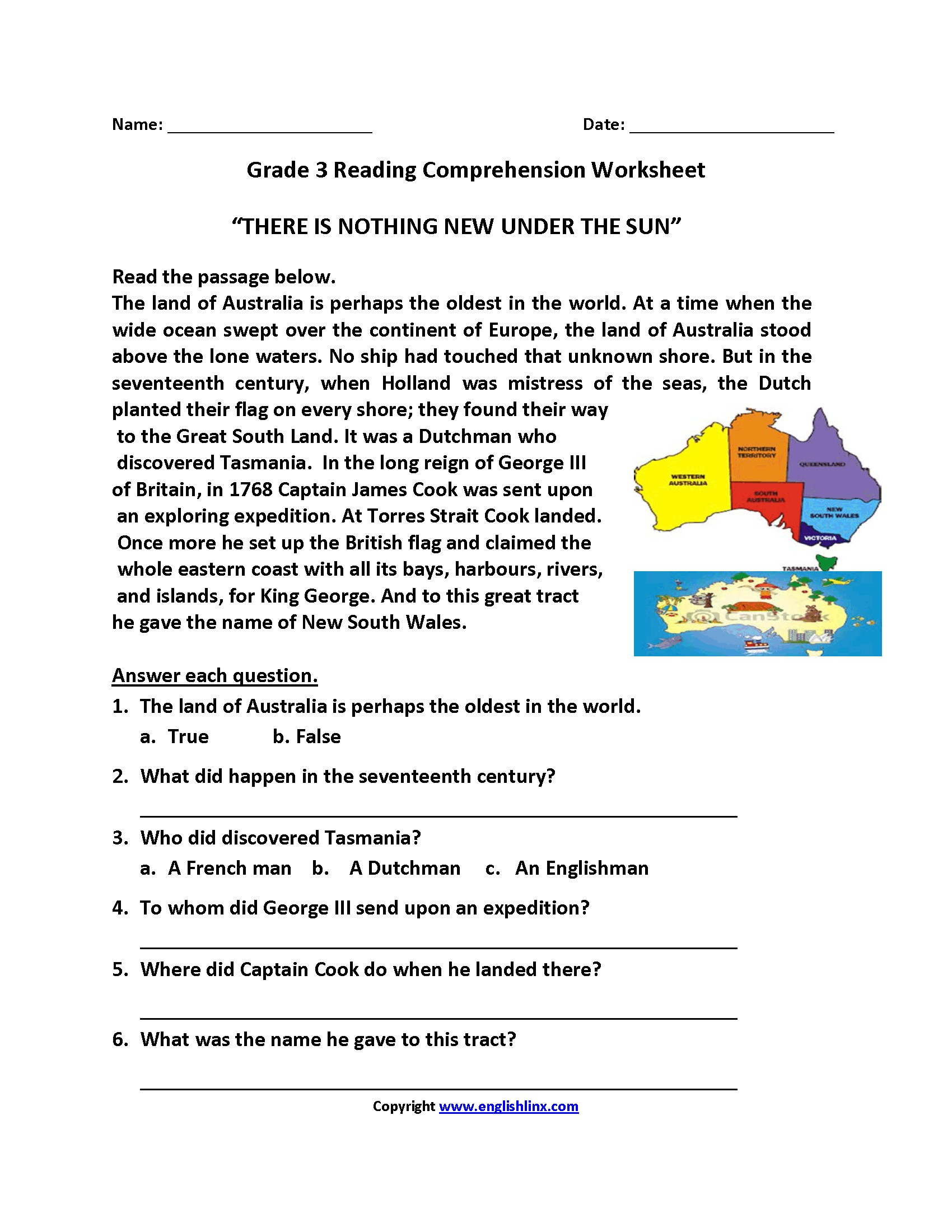 3rd Grade English Worksheets With Answers