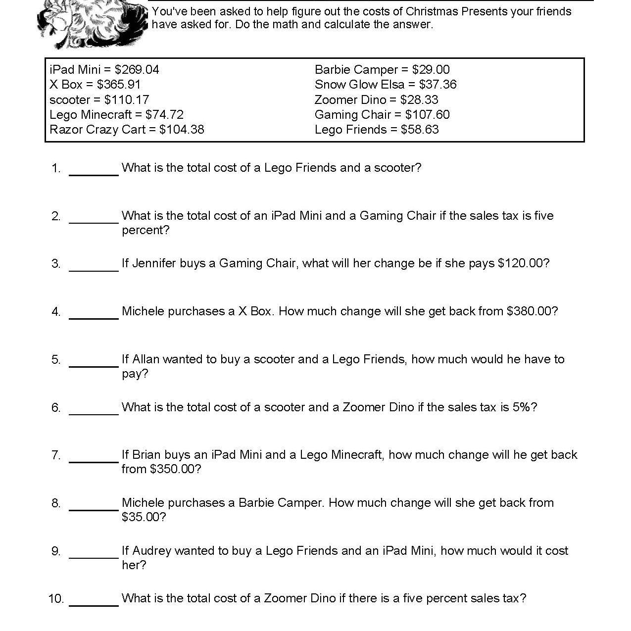 Christmas Math Word Problems Worksheets AlphabetWorksheetsFree