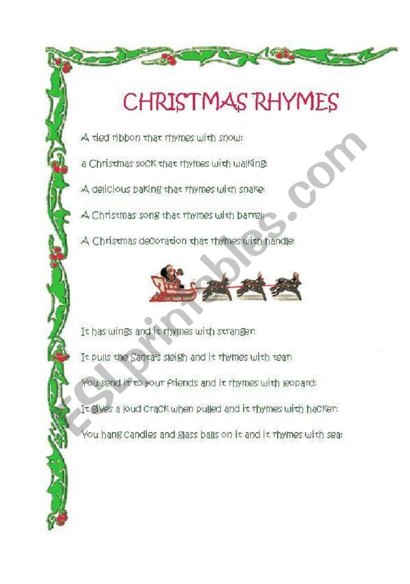 Christmas Rhyming Words Worksheet AlphabetWorksheetsFree