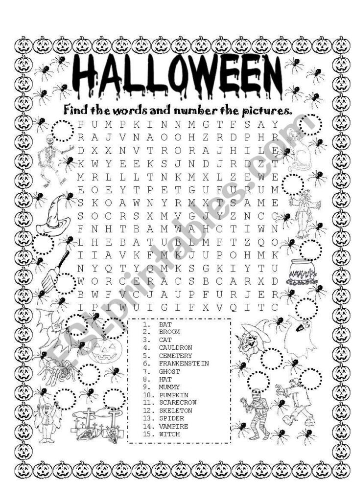 Halloween (Find The Words And Number The Pictures)   Esl