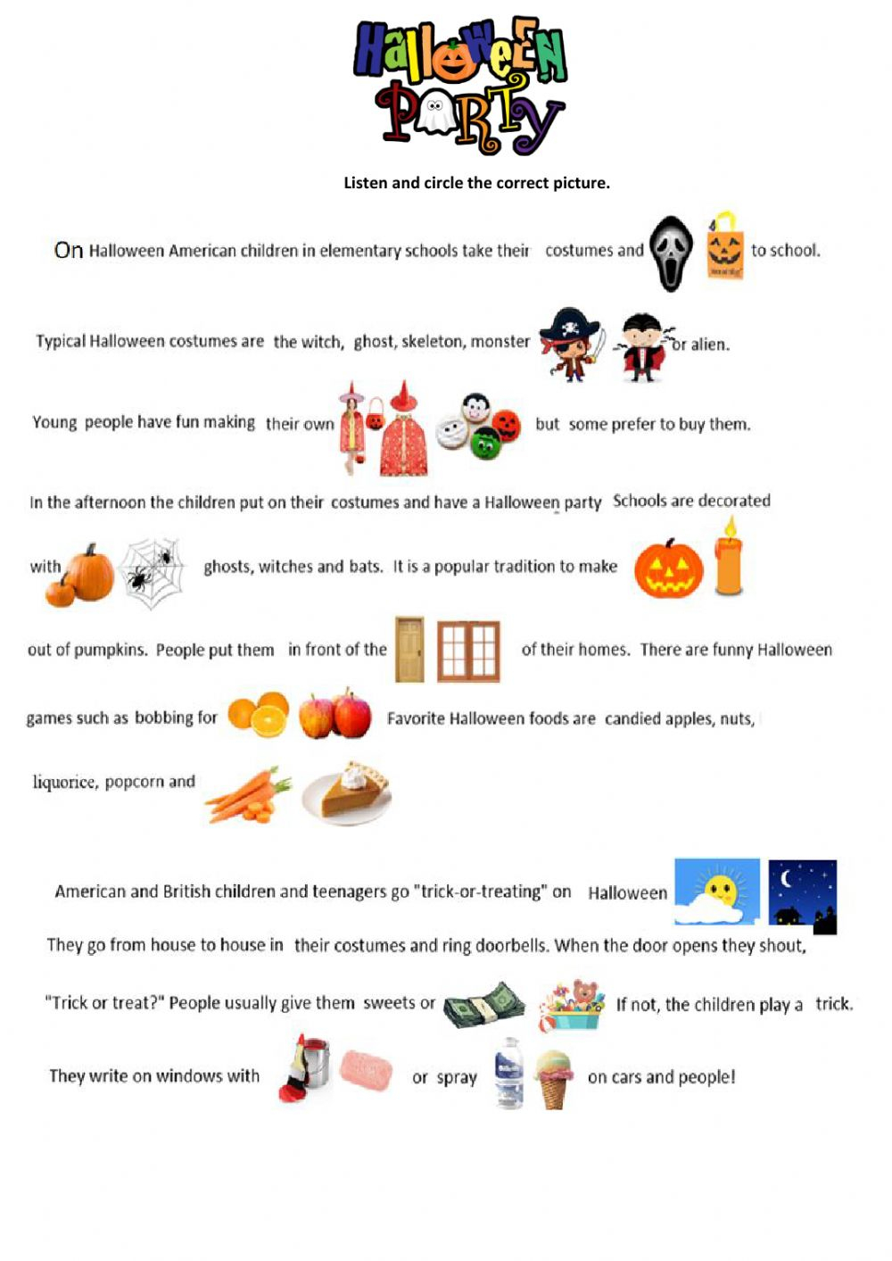 Halloween Listening Worksheet AlphabetWorksheetsFree