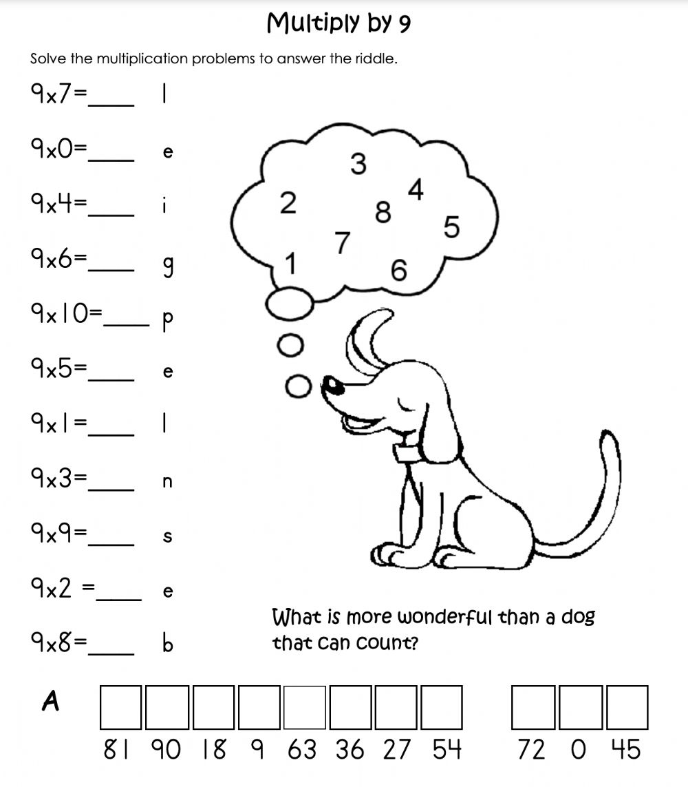 Multiply9 Riddle Worksheet