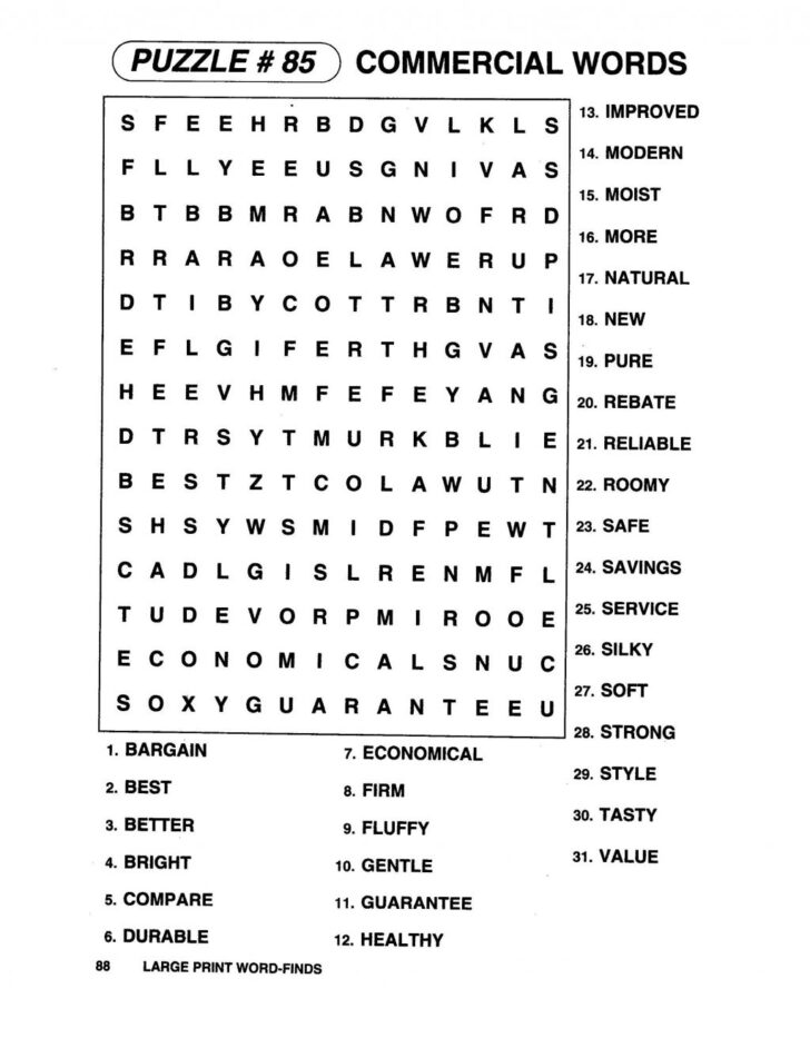 Free Printable Extra Large Print Word Search Word Search