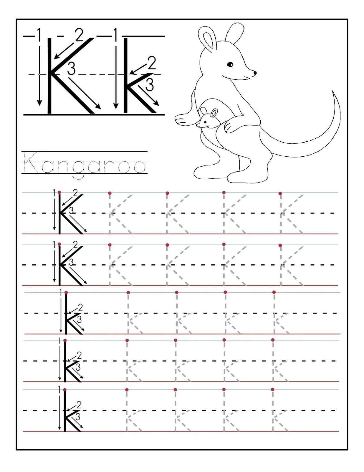 Letter K Tracing Worksheets