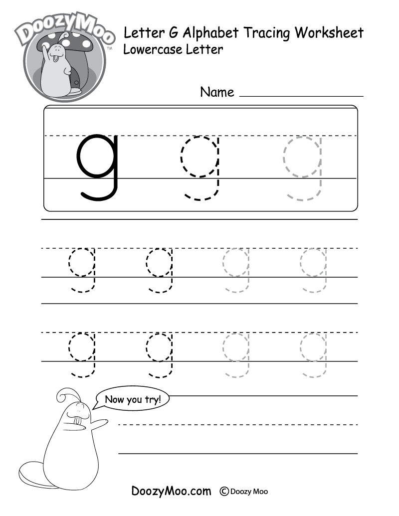 Lowercase Letter g Tracing Worksheet Doozy Moo