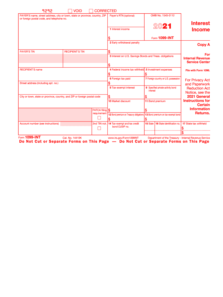 2021 Form 1099 INT Interest Income Fill Out And Sign 