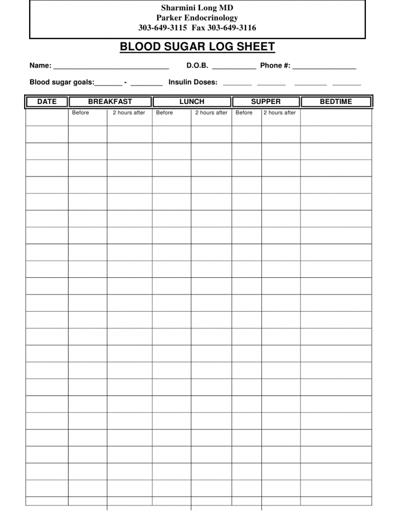 Free Printable Blood Sugar Log | AlphabetWorksheetsFree.com