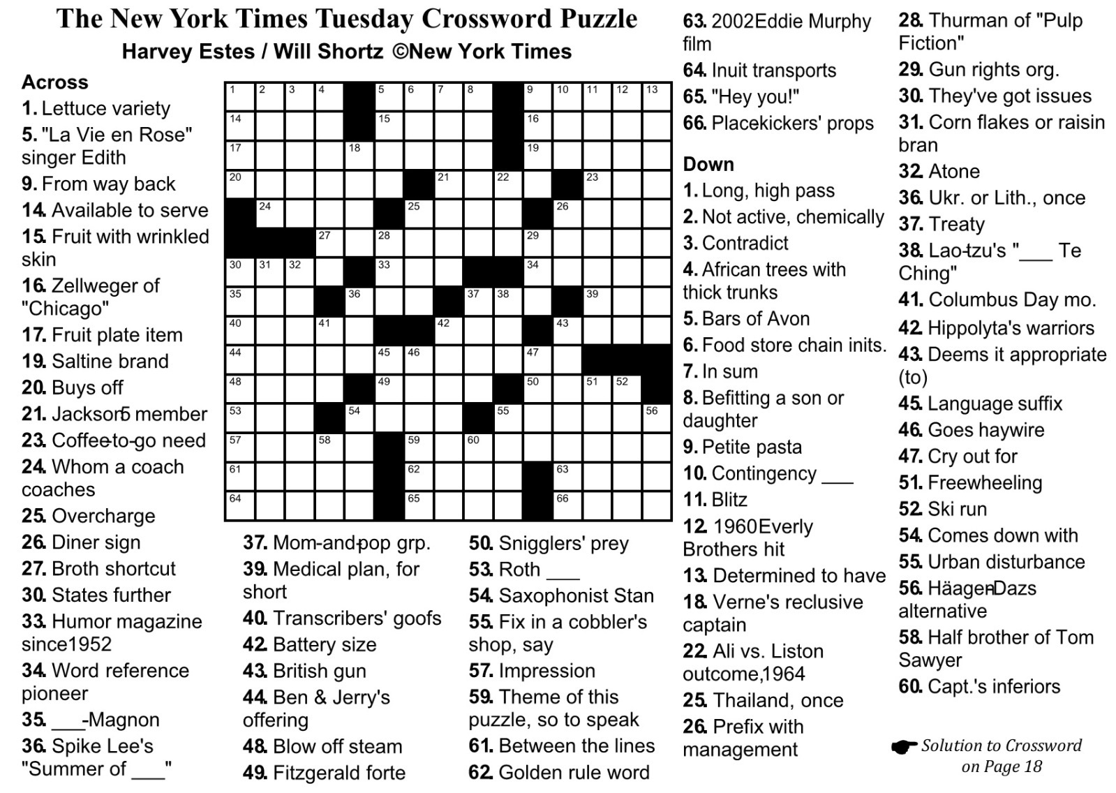 New York Times Crossword Printable Free Monday AlphabetWorksheetsFree