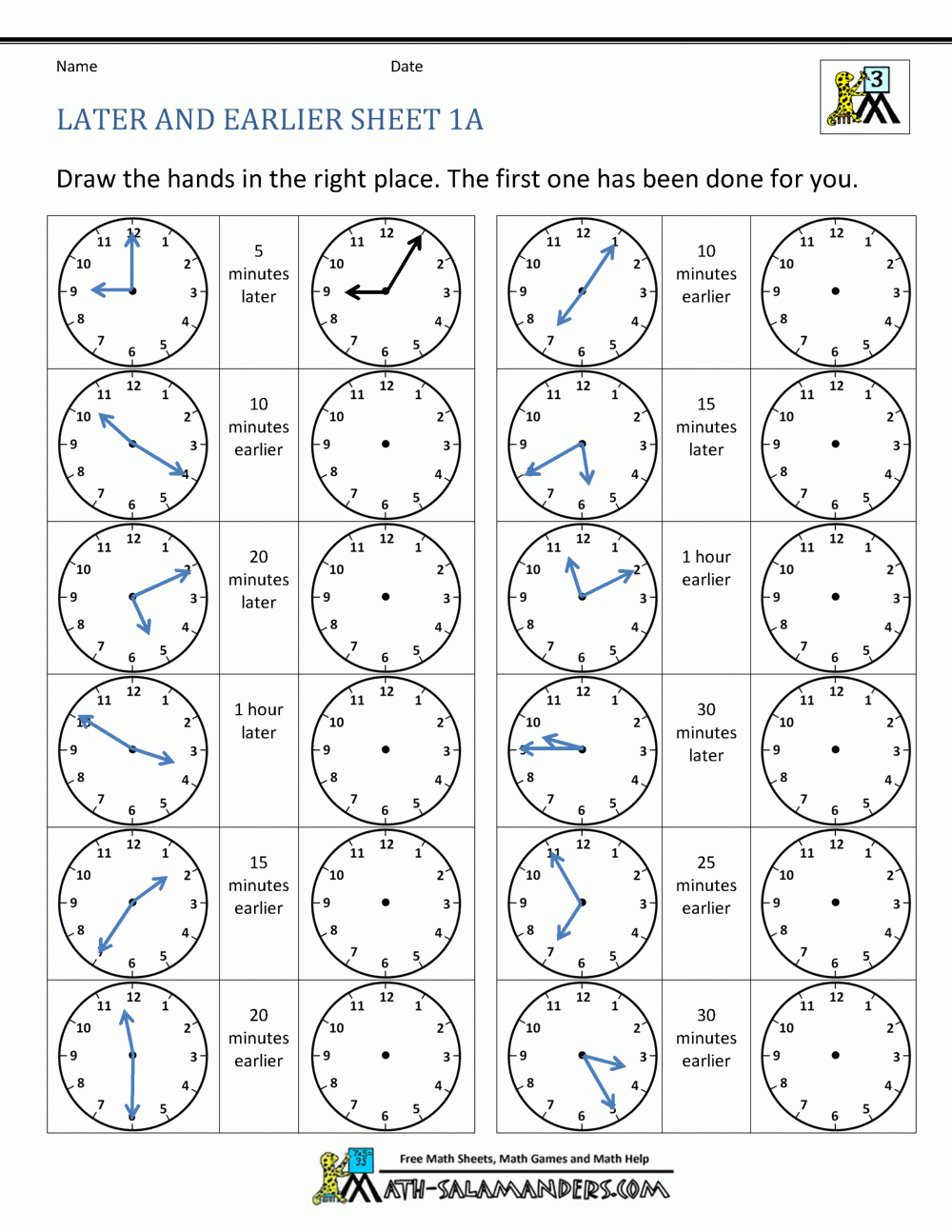 Telling Time Clock Worksheets To 5 Minutes