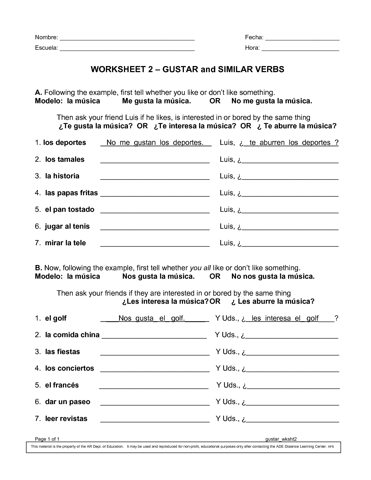 10 Best Images Of Worksheets Spanish Verb Gustar Spanish 