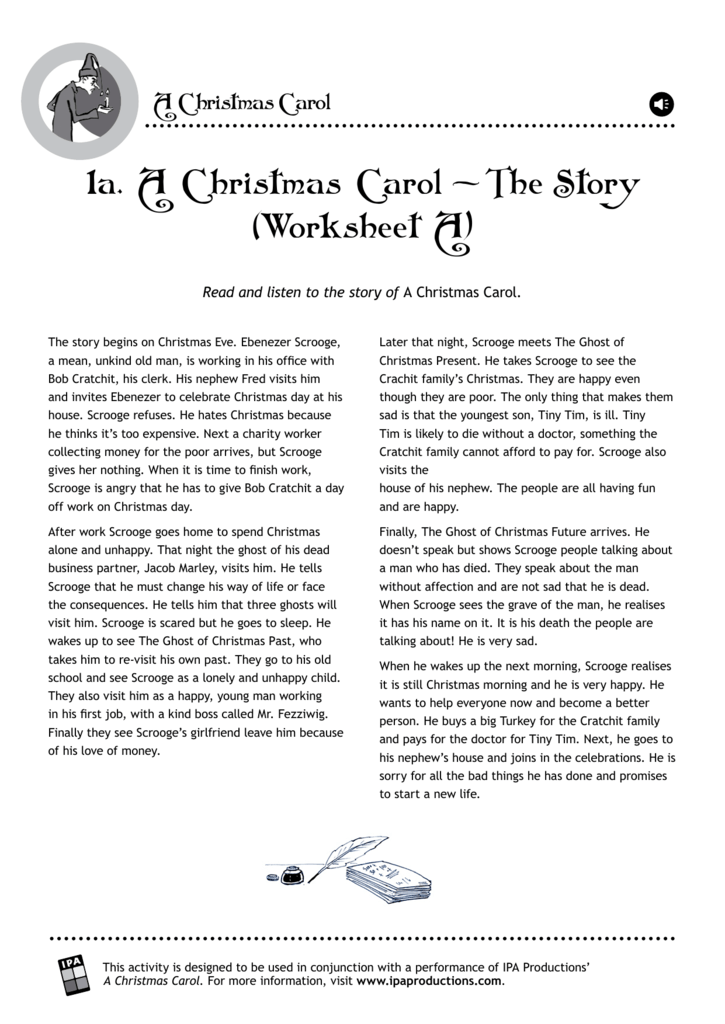 1a A Christmas Carol The Story Worksheet A 