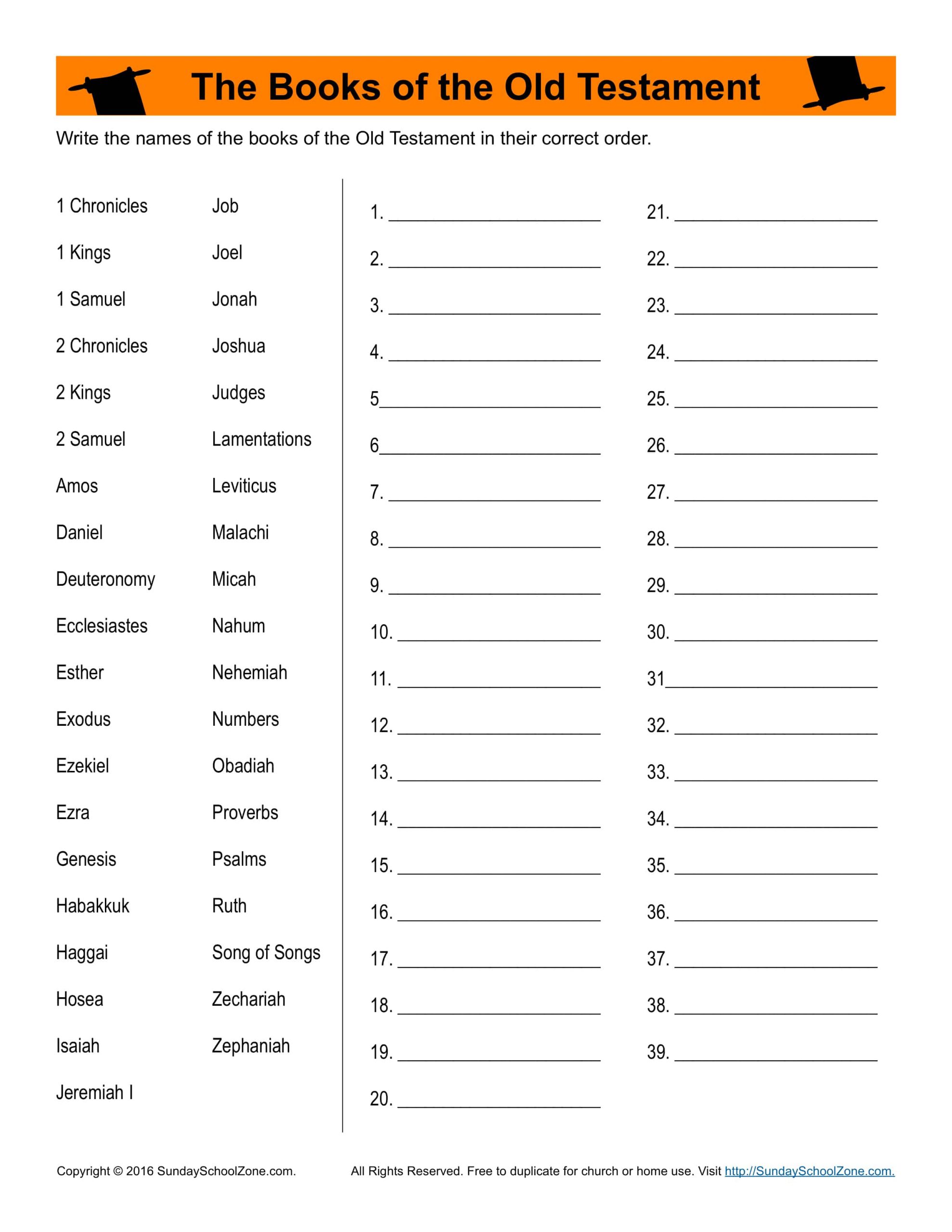 Books Of The Old Testament Printable Activity