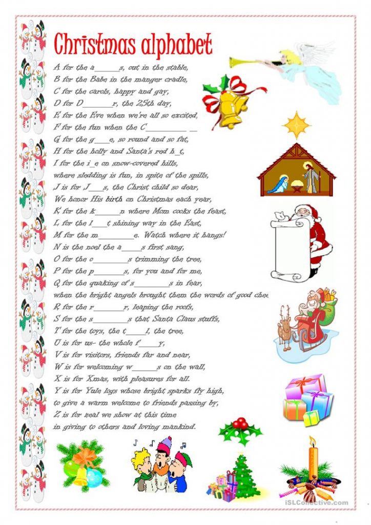 Christmas Alphabet English ESL Worksheets For Distance 