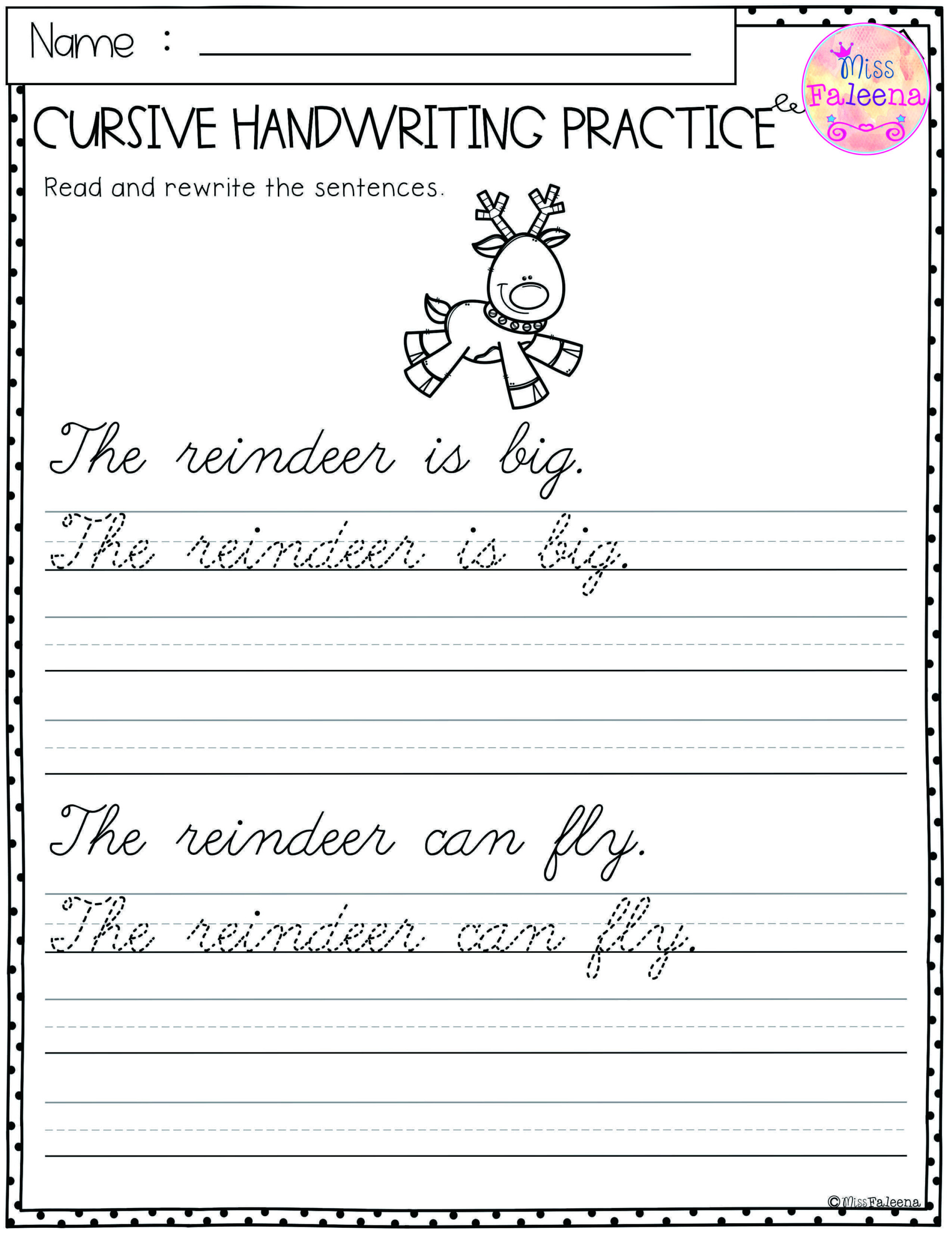 Christmas Cursive Handwriting Worksheets