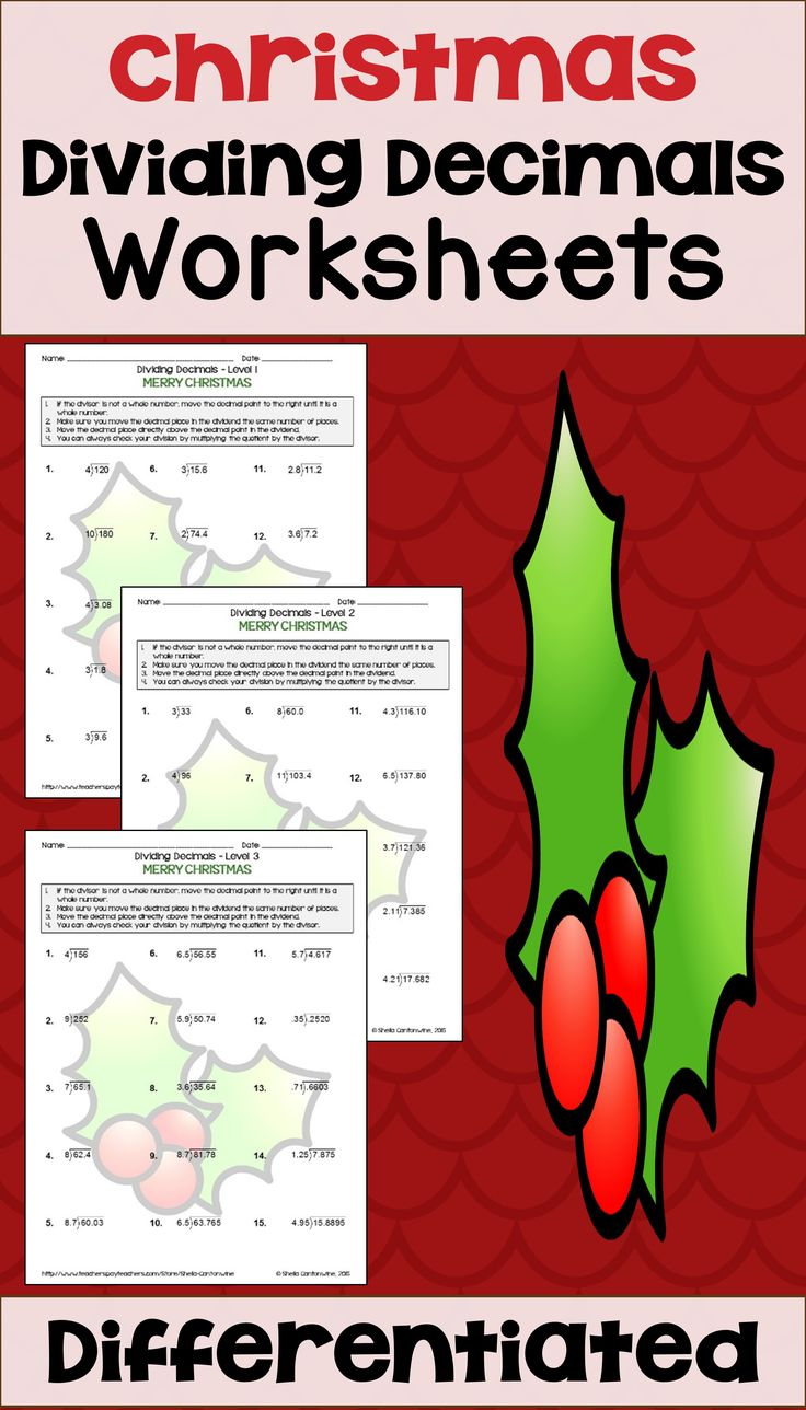 Christmas Dividing Decimals Worksheets Printable And