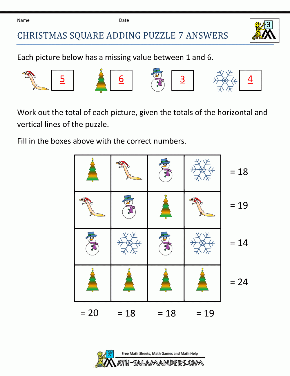 Christmas Tree Stumper Worksheet Answers