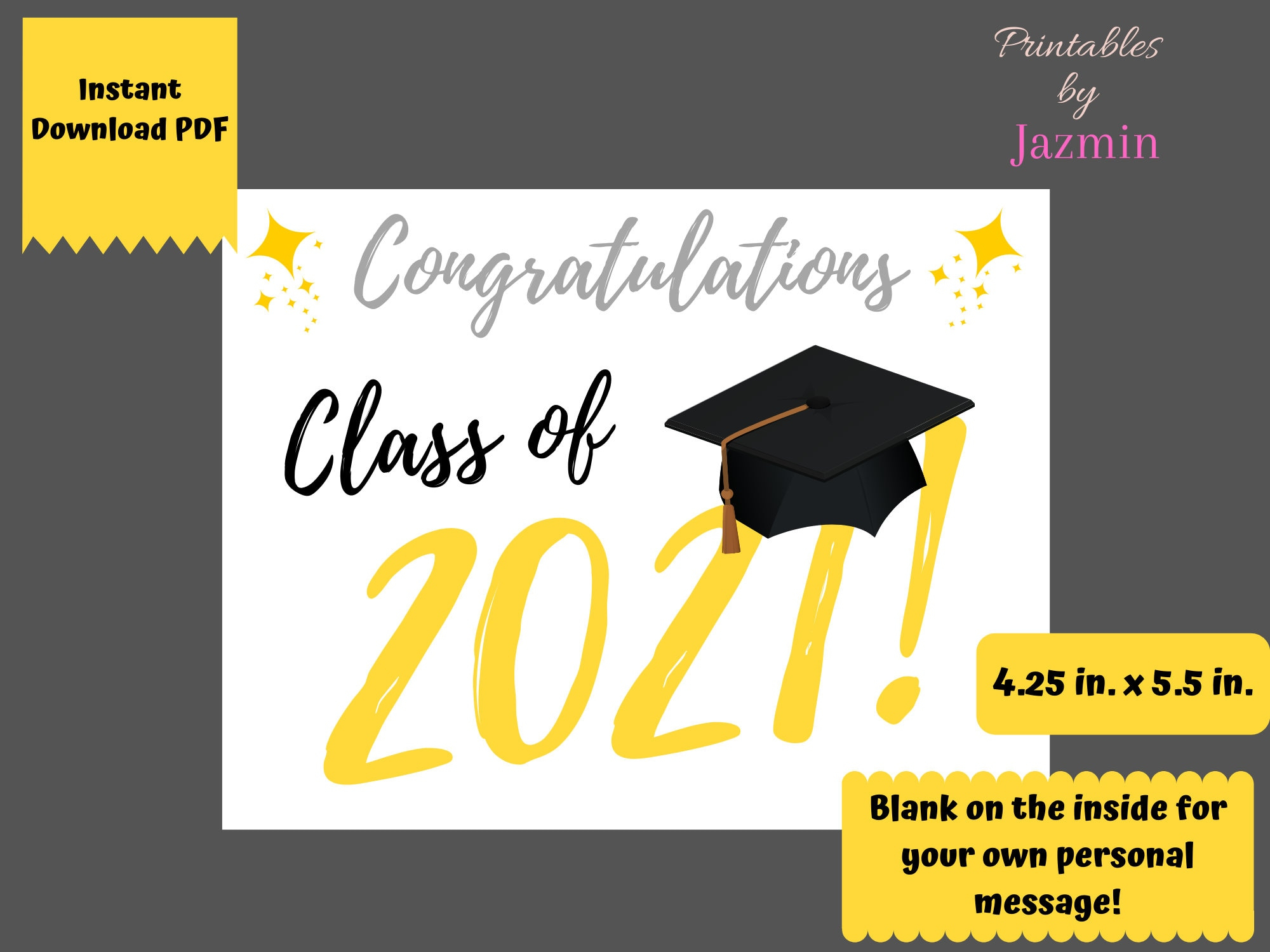 Class Of 2021 Graduation Card Printable Etsy