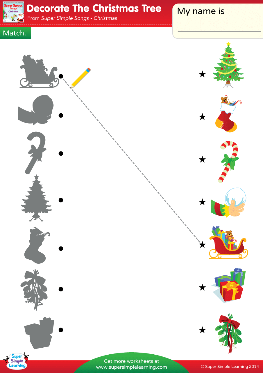 Decorate The Christmas Tree Worksheet Match Super Simple