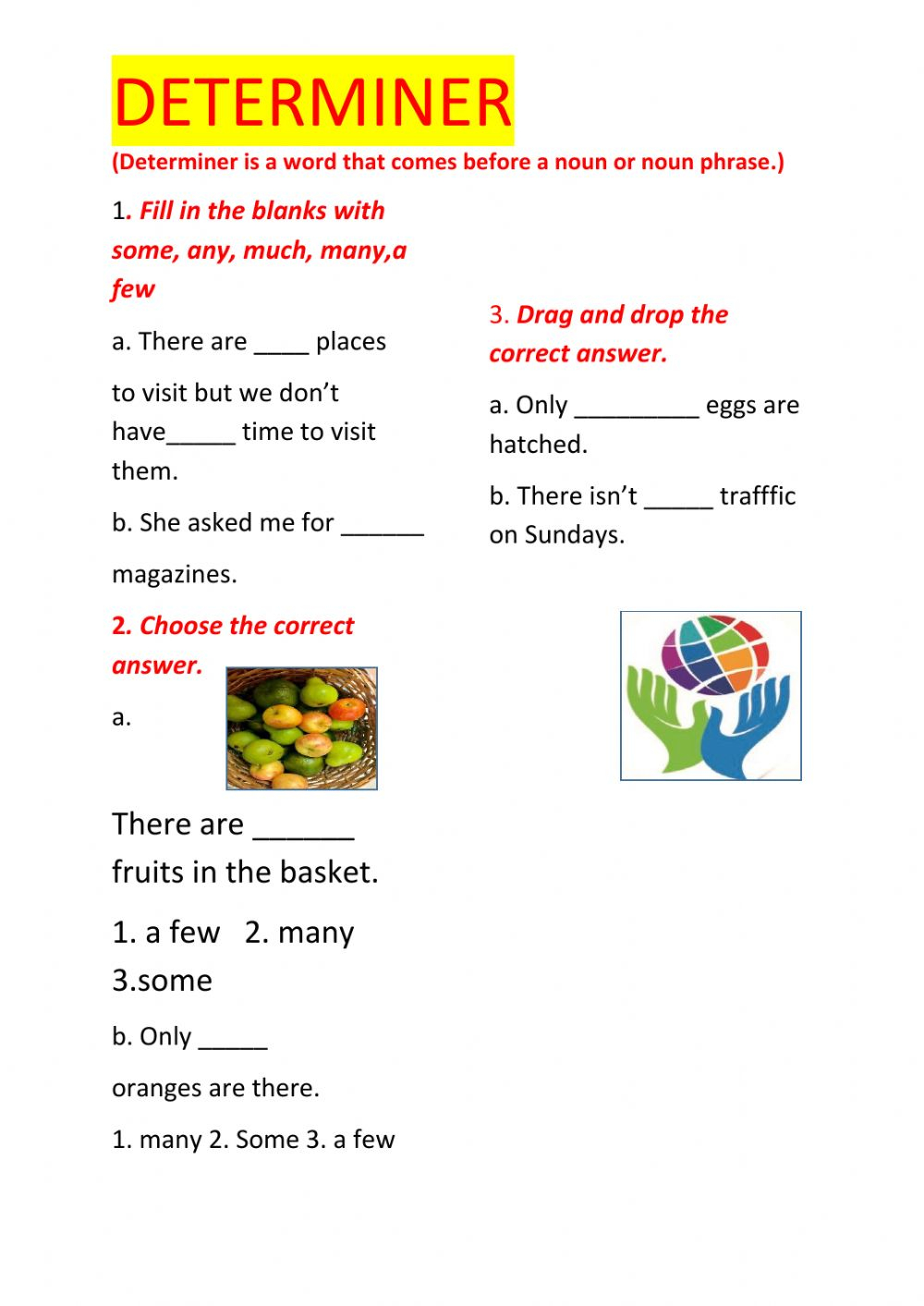 Determiners Online Worksheet For Grade 7