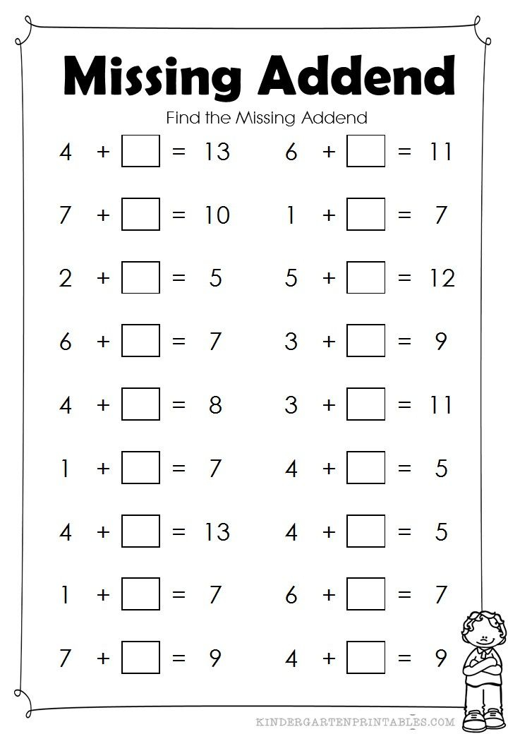 Find The Missing Addend Worksheets Missing Addend First 