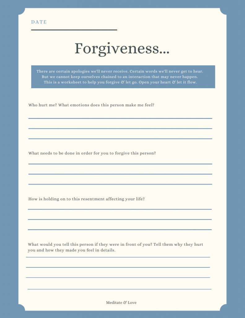 Printable Self Forgiveness Worksheet | AlphabetWorksheetsFree.com