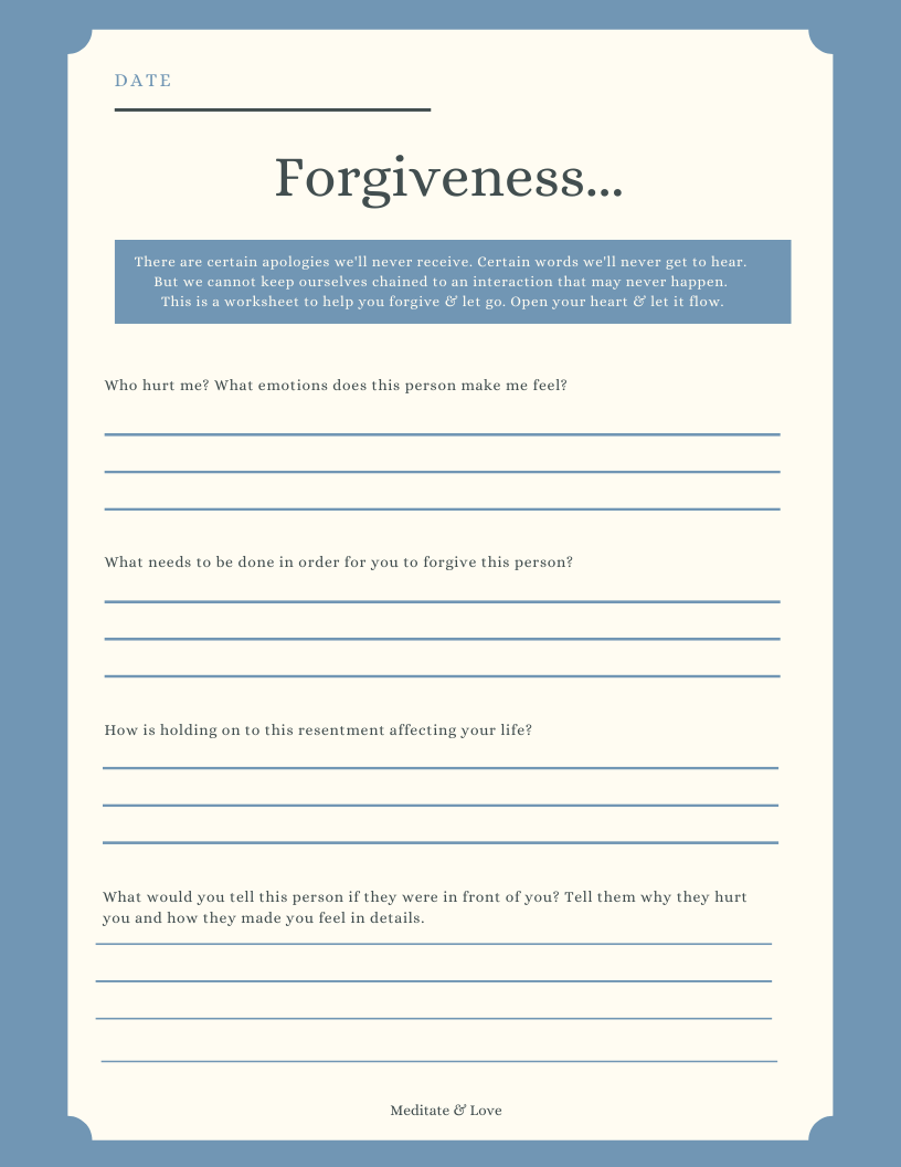 Forgiveness Worksheet Give Yourself The Apology You May 