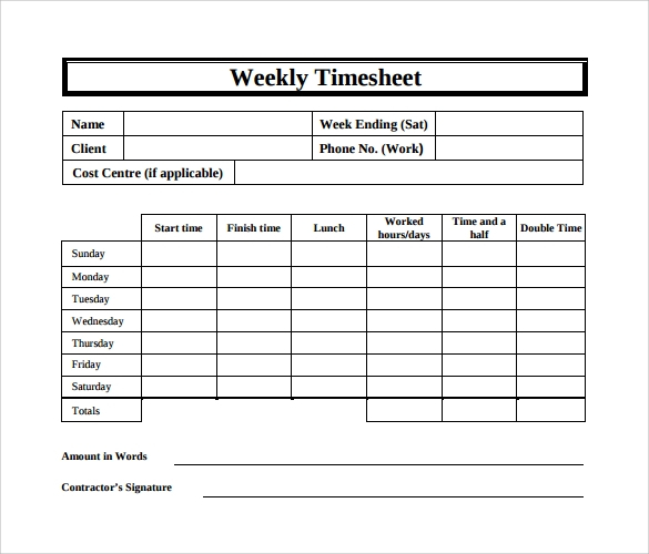 FREE 18 Sample Weekly Timesheet Templates In Google Docs 