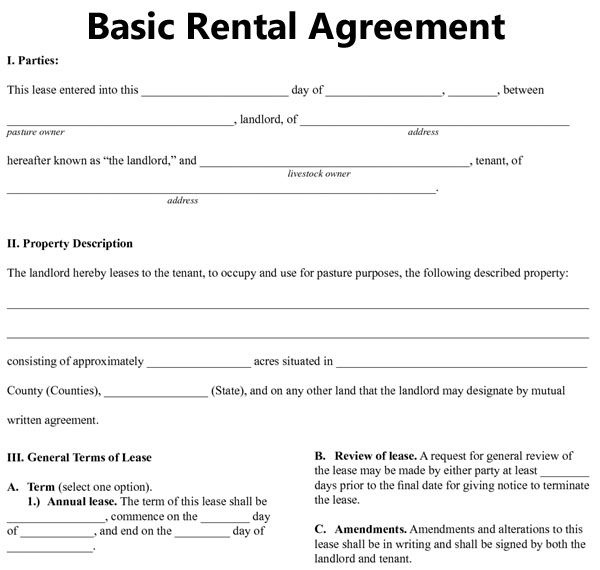 Free Blank Lease Agreement Basic Rental Agreement 