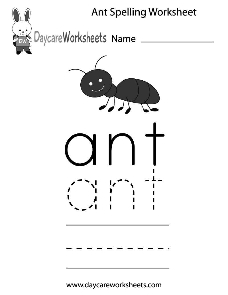 Free Preschool Ant Spelling Worksheet