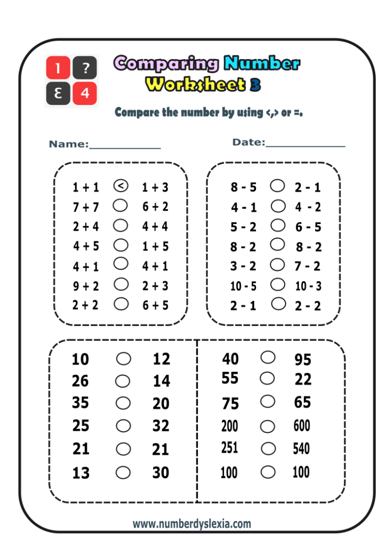 Free Printable Comparing Number Worksheets PDF Number 