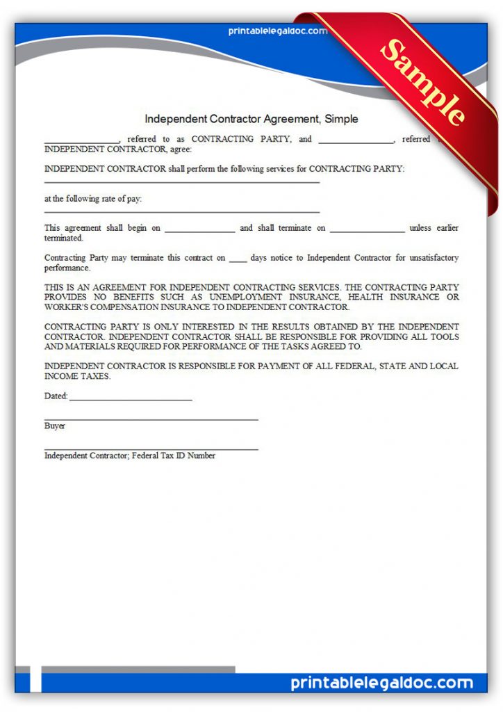 Free Printable Independent Contractor Agreement Simple