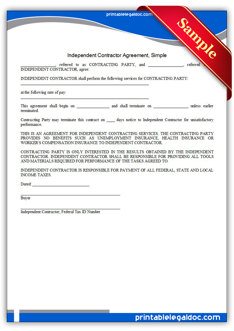 Free Printable Independent Contractor Agreement Simple 