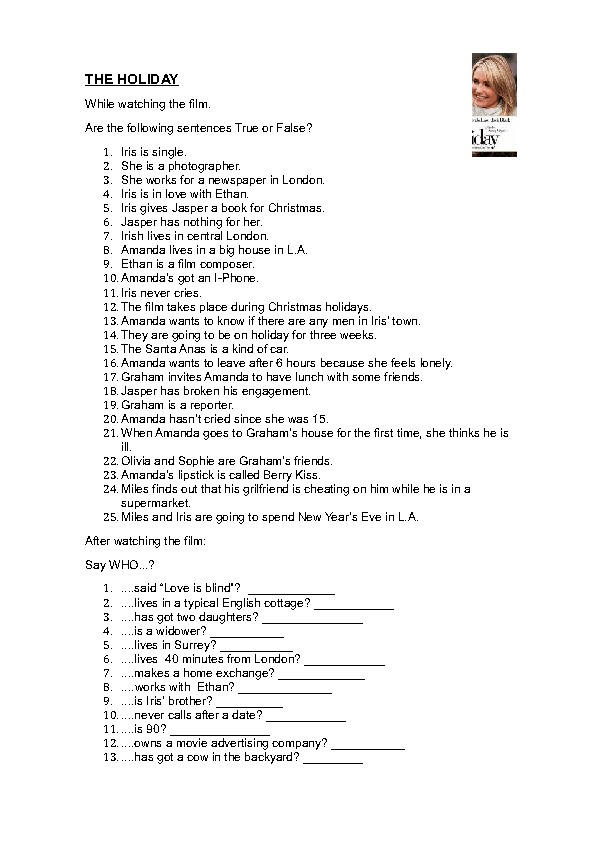 Movie Worksheet The Holiday