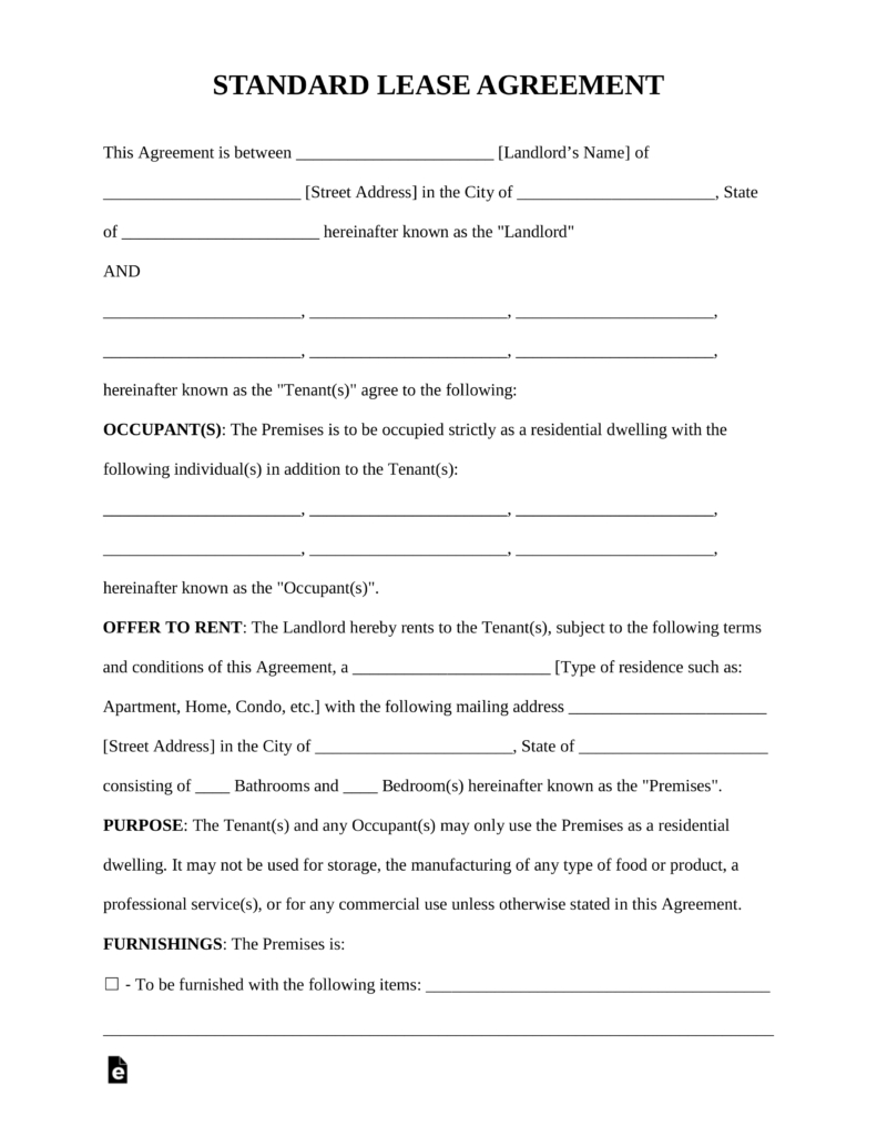 Printable Sample Residential Lease Form Laywers Template 