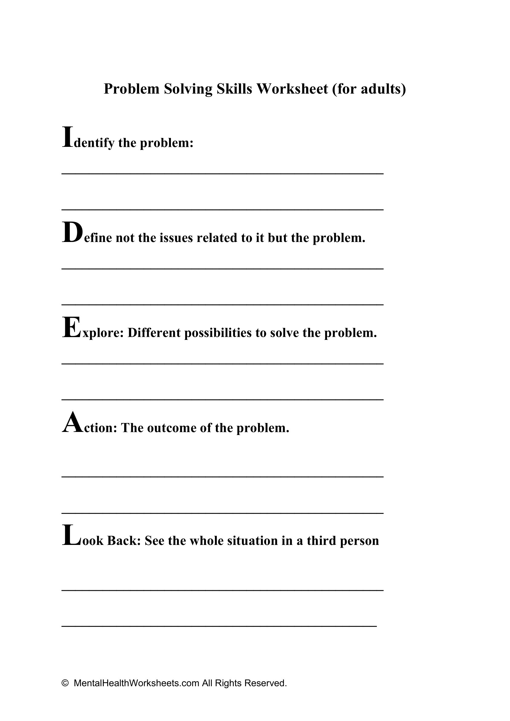 problem solving worksheet adults