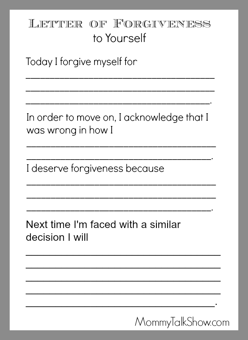 Self Forgiveness Worksheet In 2020 Therapy Worksheets 