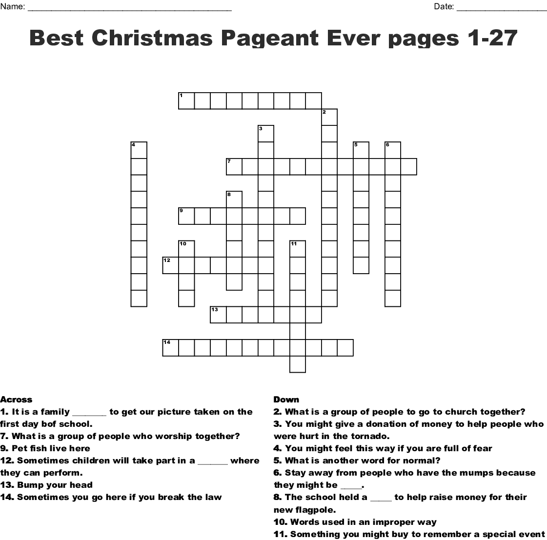 The Best Christmas Pageant Ever Printable Worksheets AlphabetWorksheetsFree