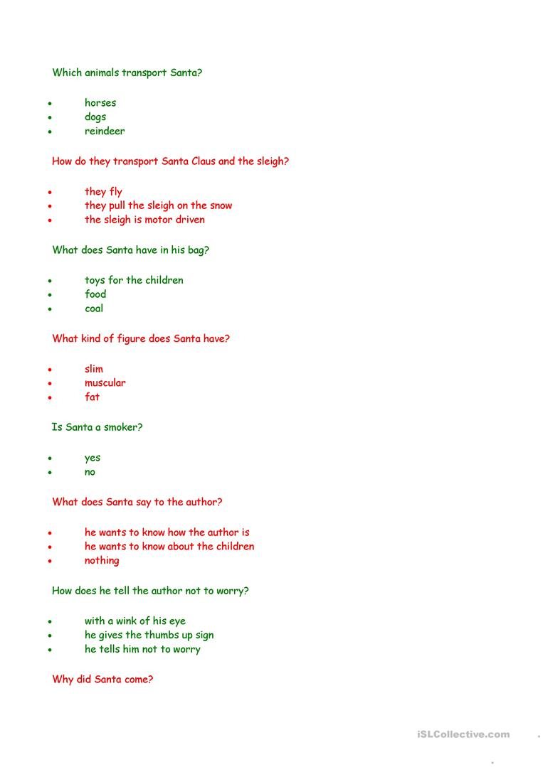 Twas The Night Before Christmas Comprehension Questions