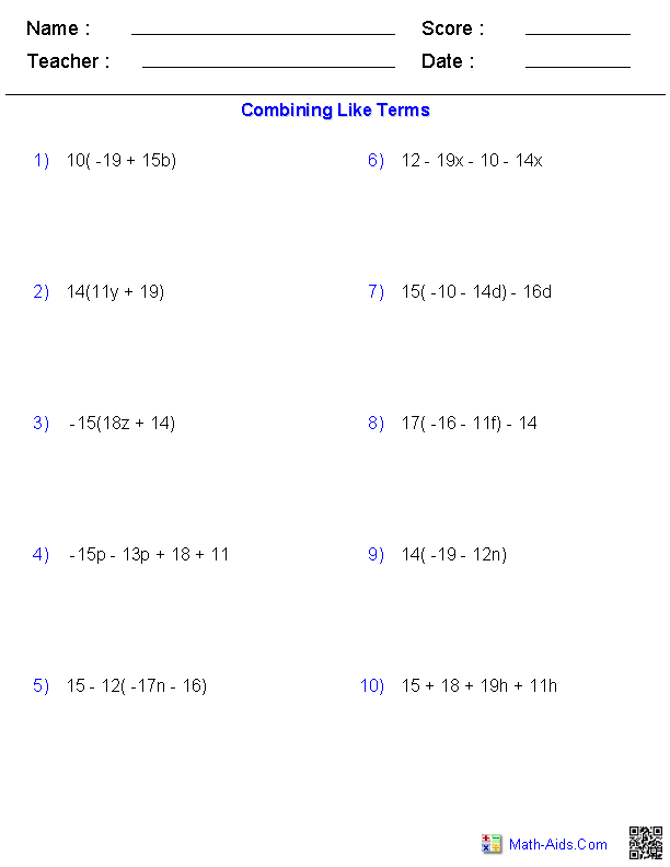 12 Best Images Of 6th Grade Combining Like Terms Worksheet 